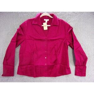 Coldwater Creek Shirt Womens PXL Waist Detail No Iron Top Button Up Blouse Red
